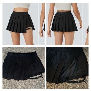 Black Pleated Mini Skort with Garter Detail